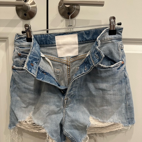 DESIGNER MOTHER Superior Ultra High Waisted TomCat Kick Fray Blue Denim Shorts - Picture 1 of 6